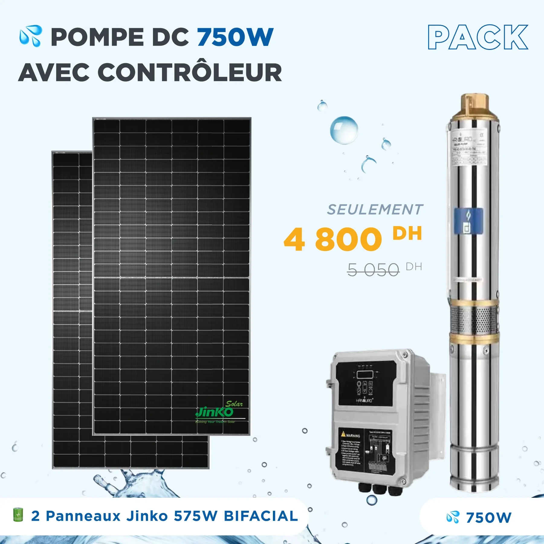 Kit Pompe DC avec contrôleur 750W HANDURO - Panneaux Solaires Jinko